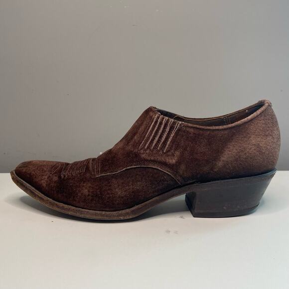 Vintage Shoes - Nocona Vintage 90's Women's Brown Suede Ankle Boot Size 7C
